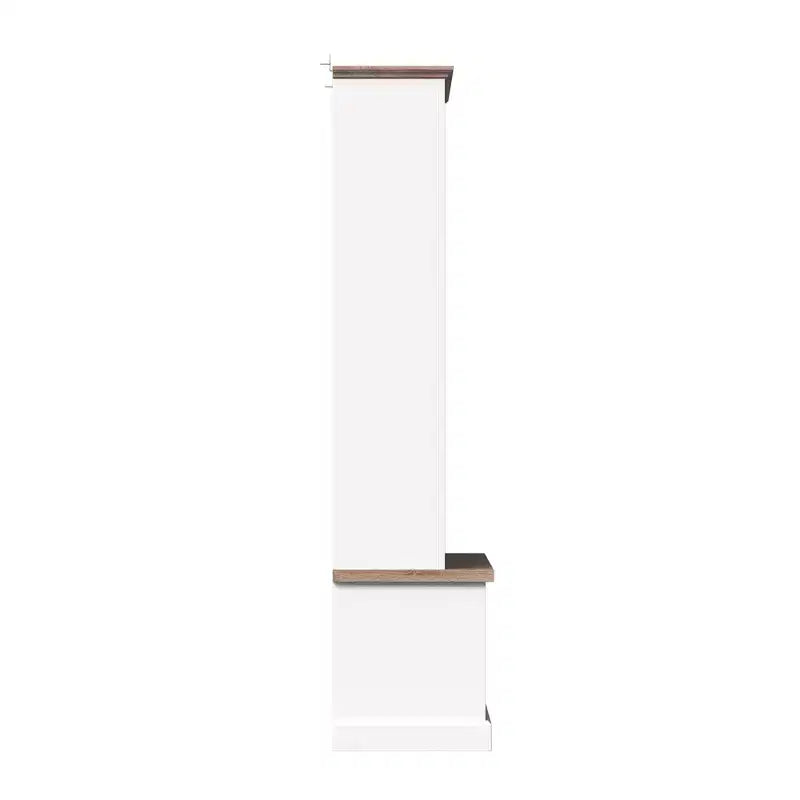 White and Oak Entryway Storage Bench with Hooks, Shelves, and 2 Woven Baskets Hall Tree