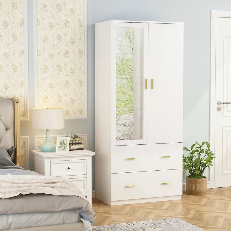 Armoire à deux portes avec miroir, blanc/brun foncé, 31,5L x 72H po – 31,5L x 72H po