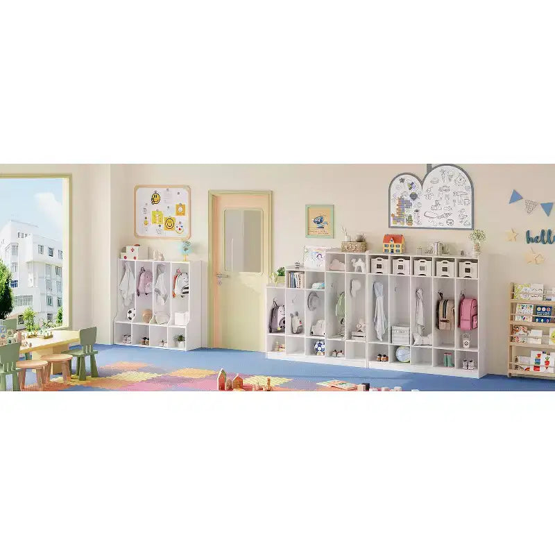 Acekool 4-Section Kids Coat Locker with 4 Cubbies & 8 Hooks for Classroom, Nursery & Home