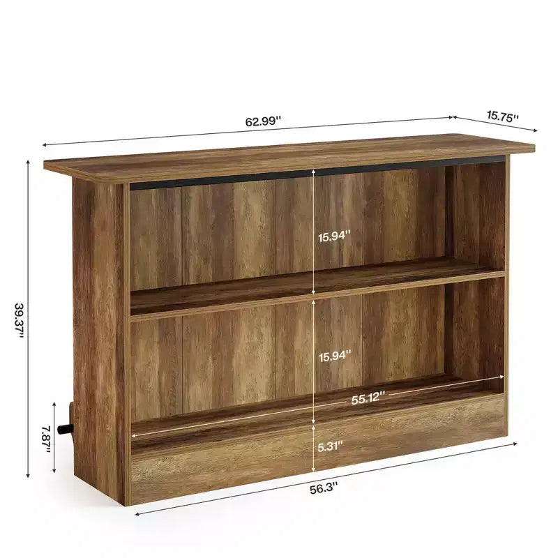 MAYEERTY 63 Rustic Bar Cart with 2-Tier Open Storage, Metal Frame & Particleboard Home Serving Cart, 220lbs Capacity Adjustable Feet