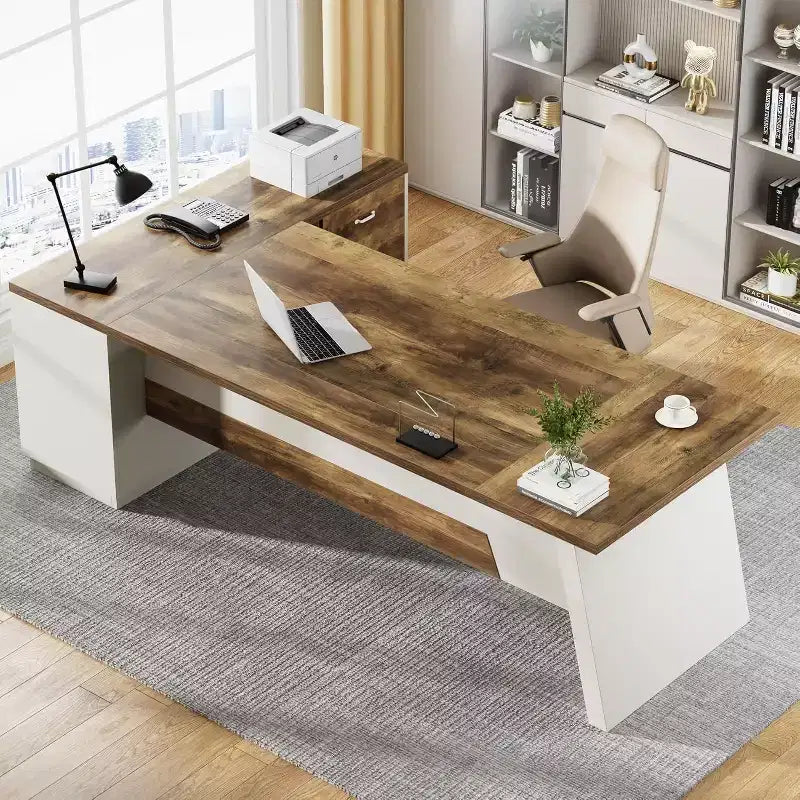 Bureau de direction en L Lantine Modern 78 avec tiroirs et classeur latéral
