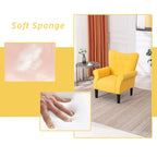 Erommy Modern Accent Chair, High Back Armchair, Upholstered Fabric Button Single Sofa with Wooden Legs for Living Room
