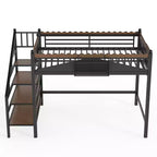 Lit mezzanine en métal ModernLuxe Twin XL/Full/Queen avec escaliers de rangement et étagères, cadre de lit mezzanine robuste, noir