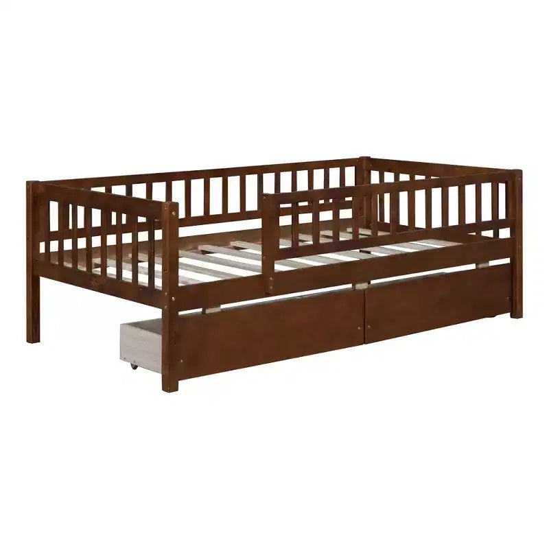 Twin Size Low Daybed with Storage Drawers, Wood Twin Platform Bed Frame with Rails for Boys and Girls Bedroom