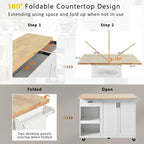 Kitchen Island with Foldable Counter Top, Kitchen Storage Cart with Slide-Out Shelf, Towel Rack and Drawer, Rolling Wheels