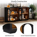 4-Door Large Storage Buffet Cabinet with Glass Doors, Arched Cabinet with Adjustable Shelves for Kitchen