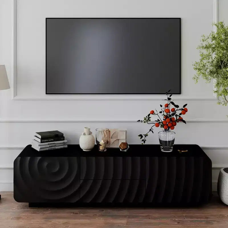 58 TV Stand with Storage Cabinet, Spiral Wave Design TV Entertainment Center with 2 Drawers