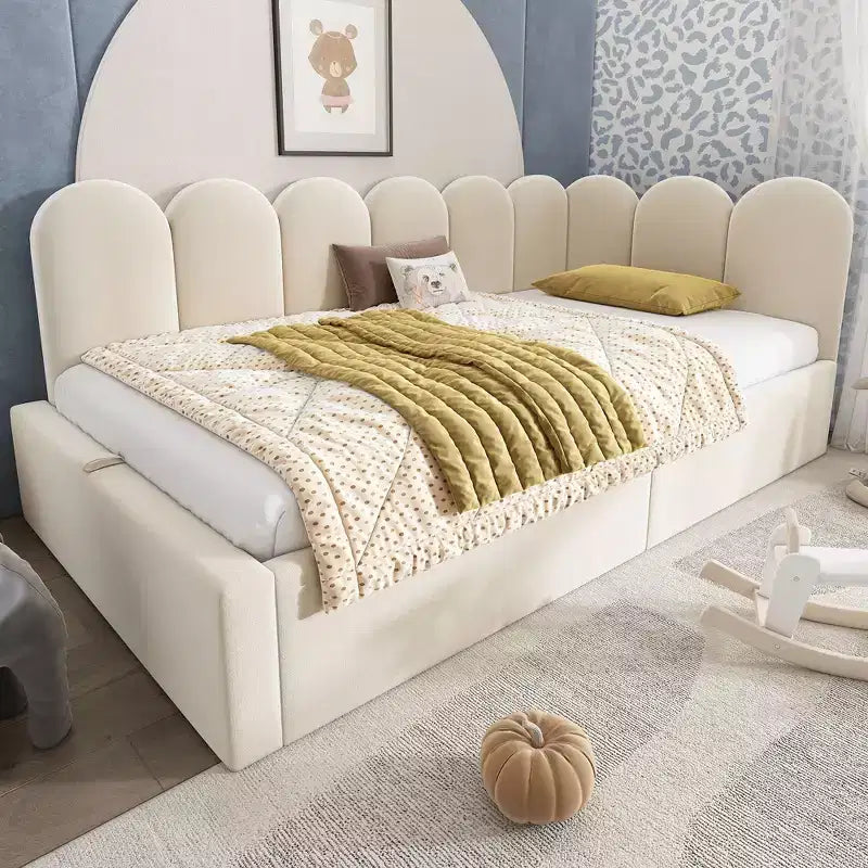 Okak Twin Upholstered Platform Daybed with Hydraulic Storage & Metal Slatted Frame,Modern Single Bed for Bedroom,Kids Room