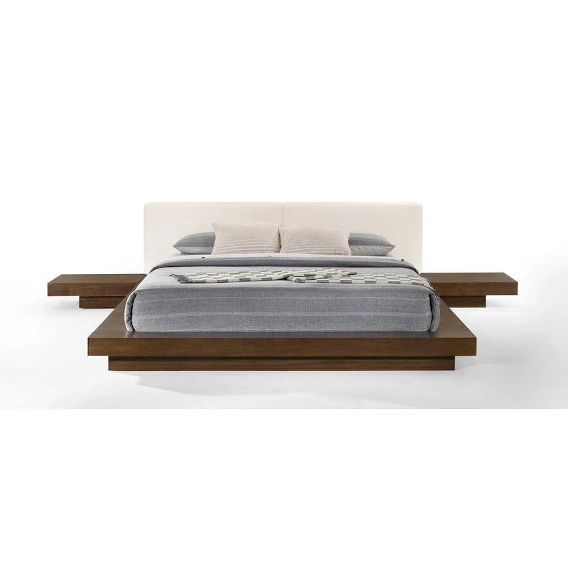 Walnut & White Low-Profile Platform Bed 窶・Queen/King, Sleeps 2