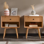 Set of 2 Mid-Century Solid Wood Nightstands with 1 Drawer, Bedroom Side Tables