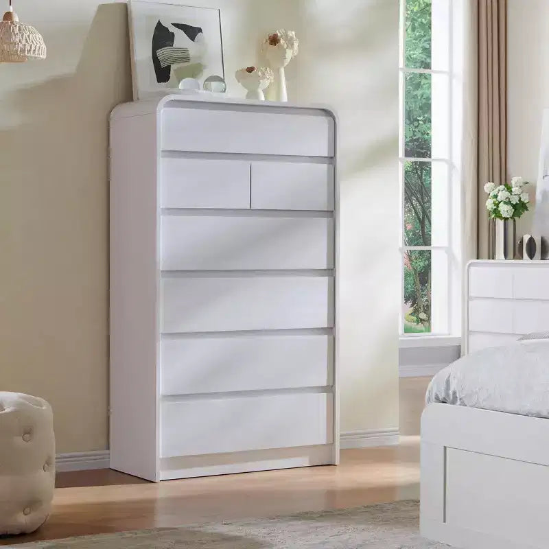 Commode à 7 tiroirs pour chambre à coucher, commode et chiffonnier modernes au design incurvé, commode en bois pour salon