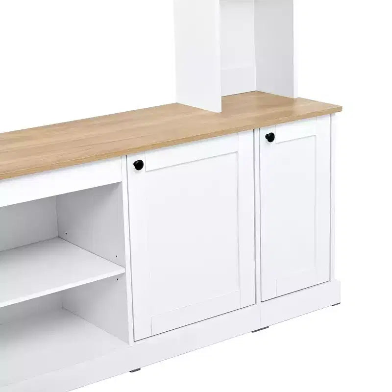 Whisen 91 Media Console, Arched Entertainment Center Wall Unit, Farmhouse TV Stand with Bookshelf, Wood Grain for TVs Up to 70