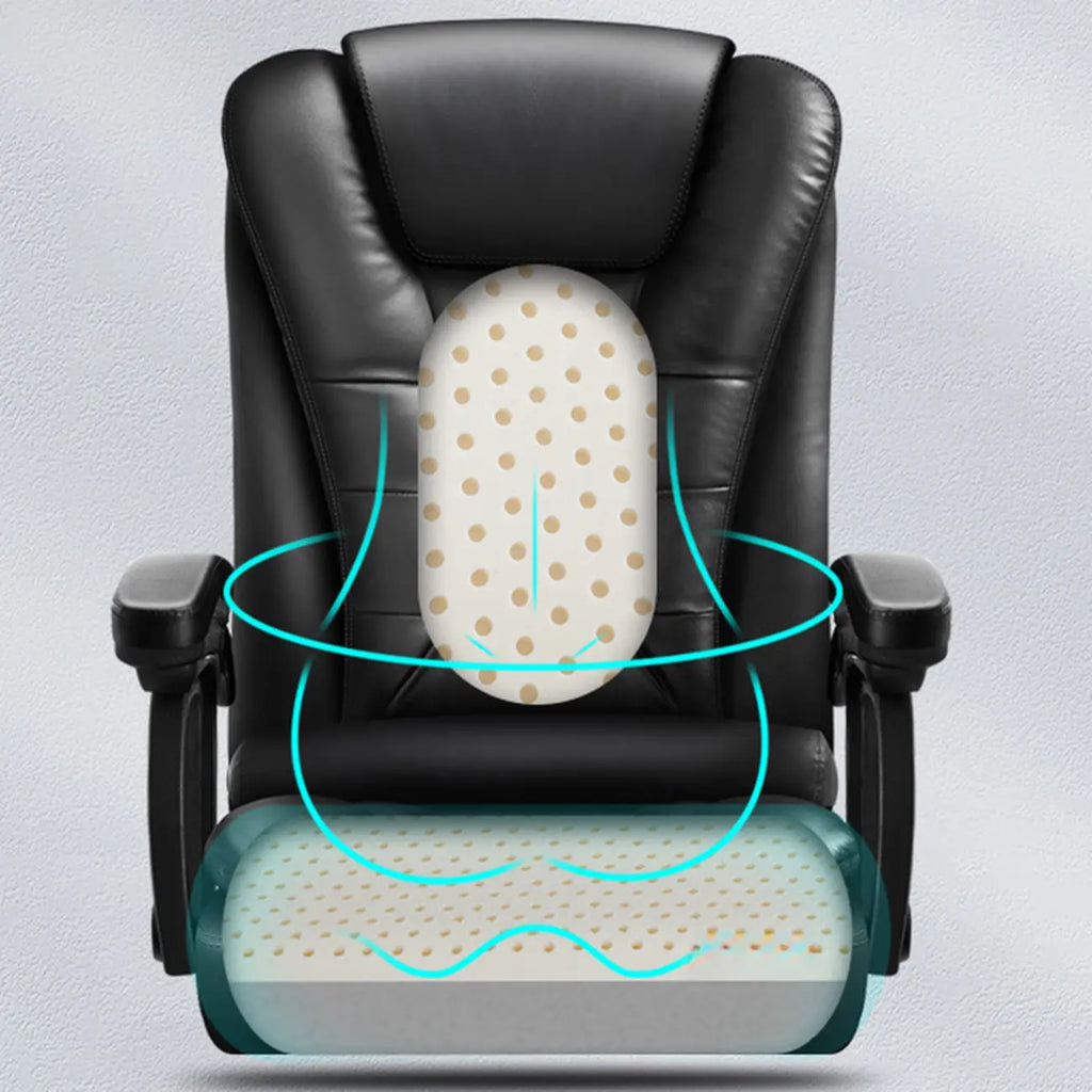 Ergonomic Black Leather Swivel Office Chair with Footrest