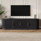 Meuble TV en bois GDFStudio Roy Farmhouse avec porte coulissante à tambour et rangement réglable