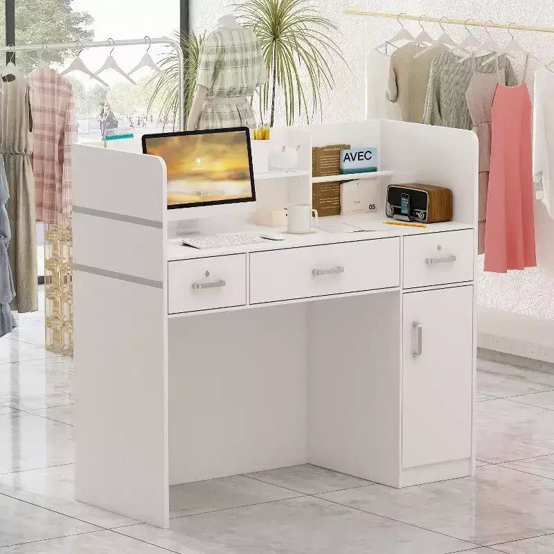 Famapy L-shaped Reception Desk Multifunctional Welcome Desk Workstation