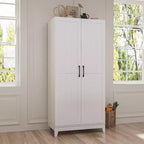 Famapy White Woodgrain Finish Kitchen Cabinets With Cup Holder Multi-Storage Space