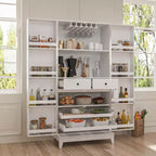 Pensili da Cucina con Finitura Venata Legno Bianco con Portabicchieri, Spazio Multi-Contenitore