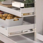 Pensili da Cucina con Finitura Venata Legno Bianco con Portabicchieri, Spazio Multi-Contenitore
