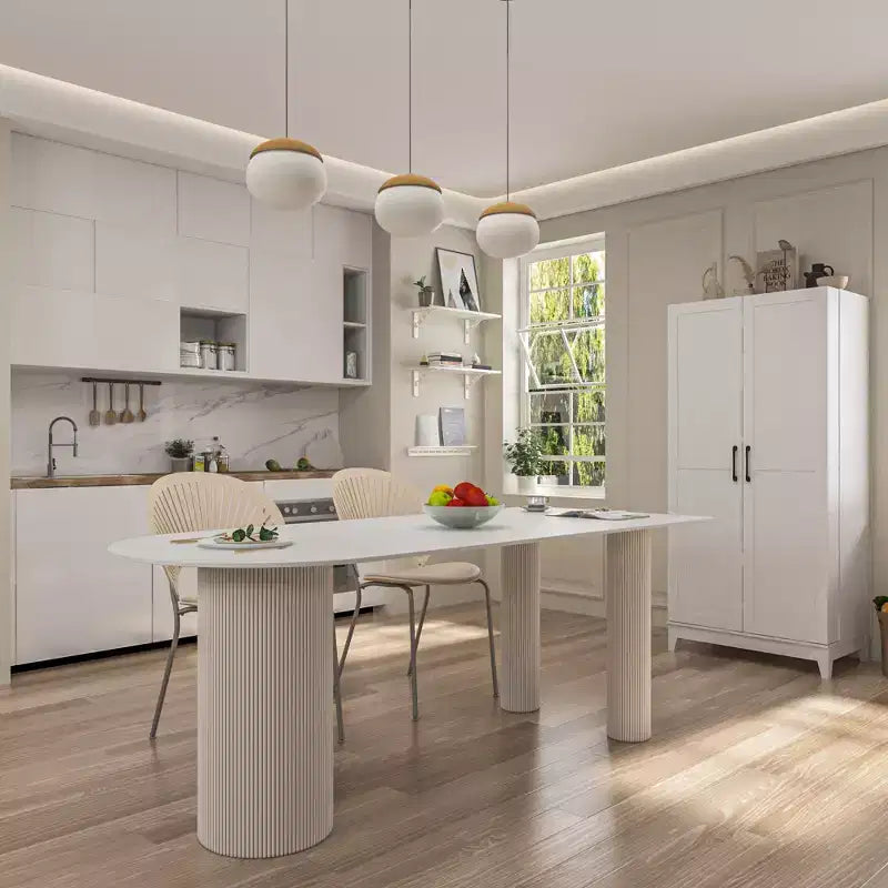 Pensili da Cucina con Finitura Venata Legno Bianco con Portabicchieri, Spazio Multi-Contenitore
