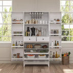 Pensili da Cucina con Finitura Venata Legno Bianco con Portabicchieri, Spazio Multi-Contenitore