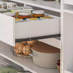 Pensili da Cucina con Finitura Venata Legno Bianco con Portabicchieri, Spazio Multi-Contenitore