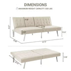 Divano Letto Futon trapuntato con schienale diviso, Divano Letto convertibile con gambe cromate