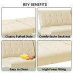 Divano Letto Futon trapuntato con schienale diviso, Divano Letto convertibile con gambe cromate