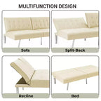Divano Letto Futon trapuntato con schienale diviso, Divano Letto convertibile con gambe cromate