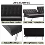 Divano Letto Futon trapuntato con schienale diviso, Divano Letto convertibile con gambe cromate