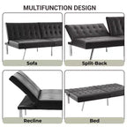 Divano Letto Futon trapuntato con schienale diviso, Divano Letto convertibile con gambe cromate