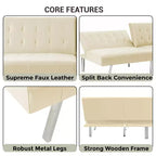 Divano Letto Futon trapuntato con schienale diviso, Divano Letto convertibile con gambe cromate