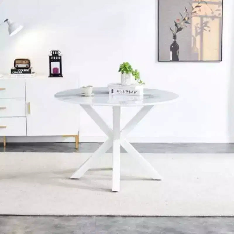 Elegant Pedestal Table: Mid-Century Design, Cross-Legs, MDF - Dining or Coffee Use