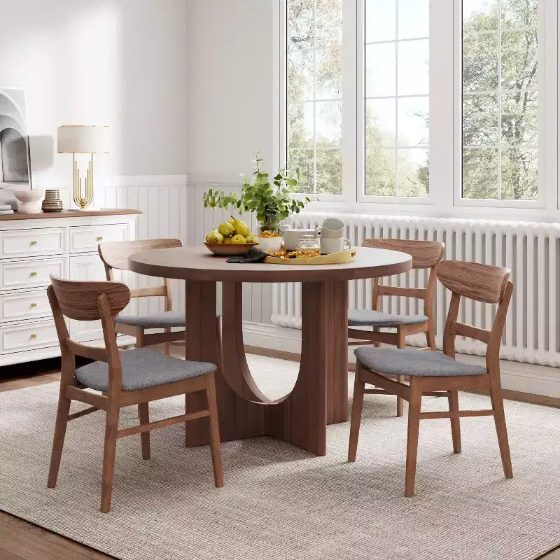 Sedie da pranzo Isador in tessuto imbottito con struttura in legno, stile moderno di metà secolo (Set di 2)
