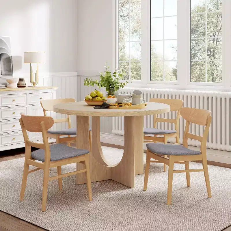 Sedie da pranzo Isador in tessuto imbottito con struttura in legno, stile moderno di metà secolo (Set di 2)
