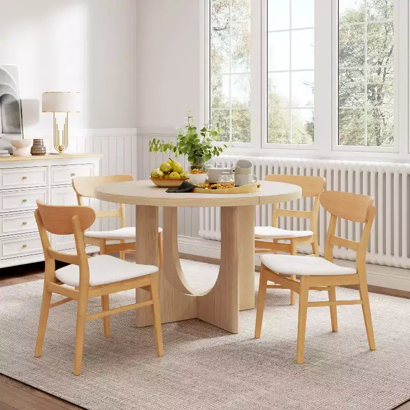 Sedie da pranzo Isador in tessuto imbottito con struttura in legno, stile moderno di metà secolo (Set di 2)