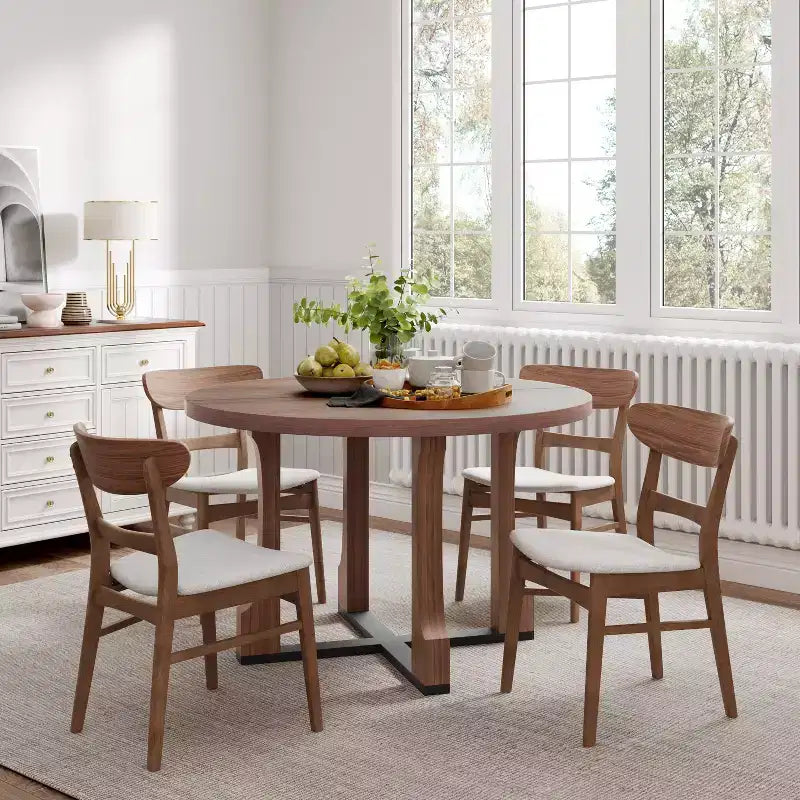Sedie da pranzo Isador in tessuto imbottito con struttura in legno, stile moderno di metà secolo (Set di 2)