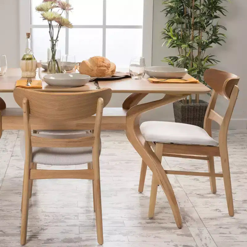 Sedie da pranzo Isador in tessuto imbottito con struttura in legno, stile moderno di metà secolo (Set di 2)