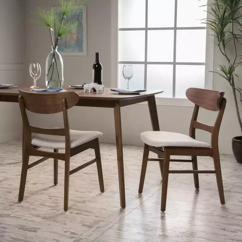 Sedie da pranzo Isador in tessuto imbottito con struttura in legno, stile moderno di metà secolo (Set di 2)