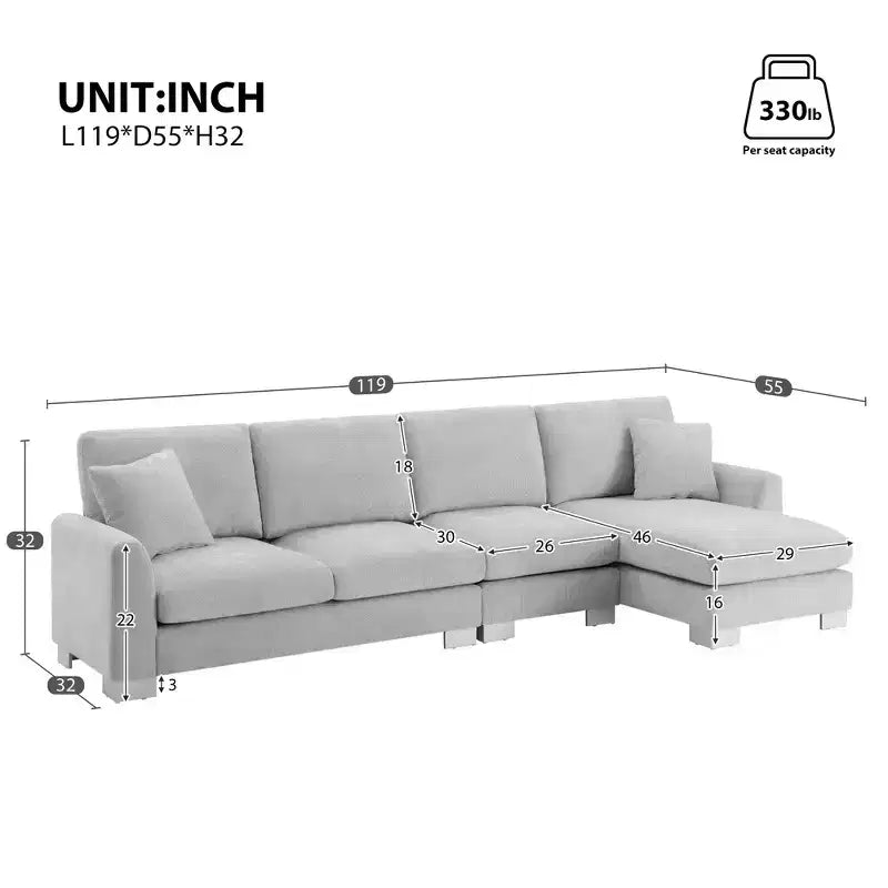 Divano componibile moderno di grandi dimensioni, divano di lusso a L con chaise longue e 2 cuscini