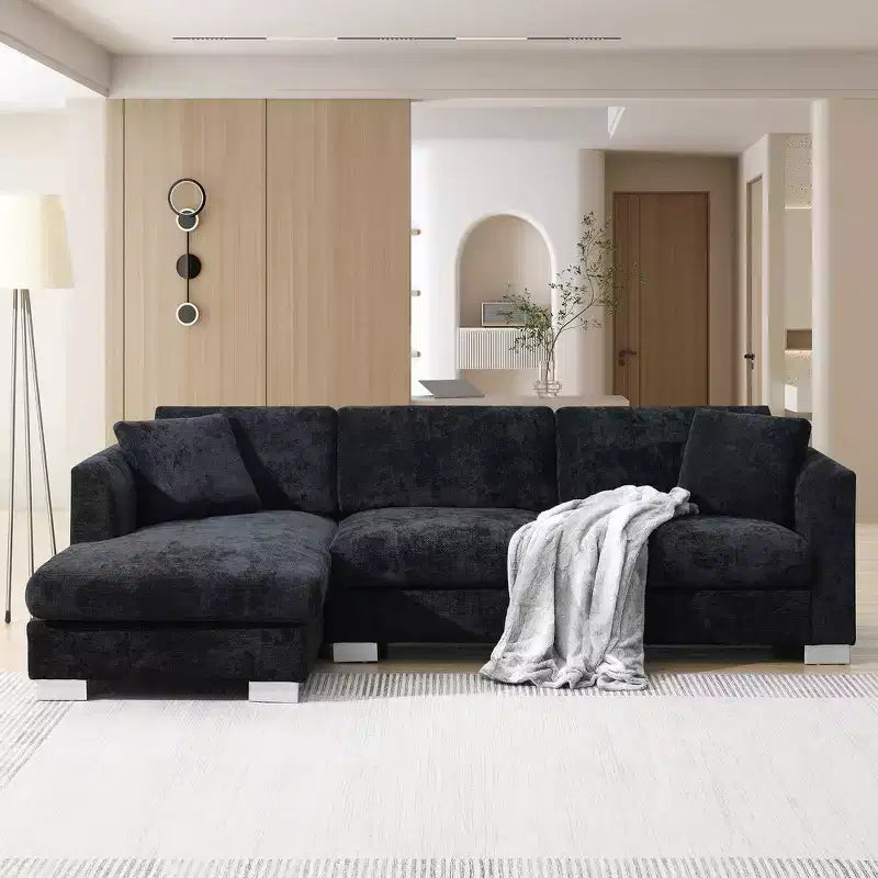 Divano componibile moderno di grandi dimensioni, divano di lusso a L con chaise longue e 2 cuscini
