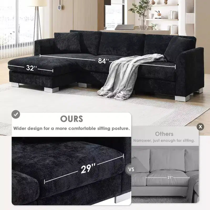 Divano componibile moderno di grandi dimensioni, divano di lusso a L con chaise longue e 2 cuscini
