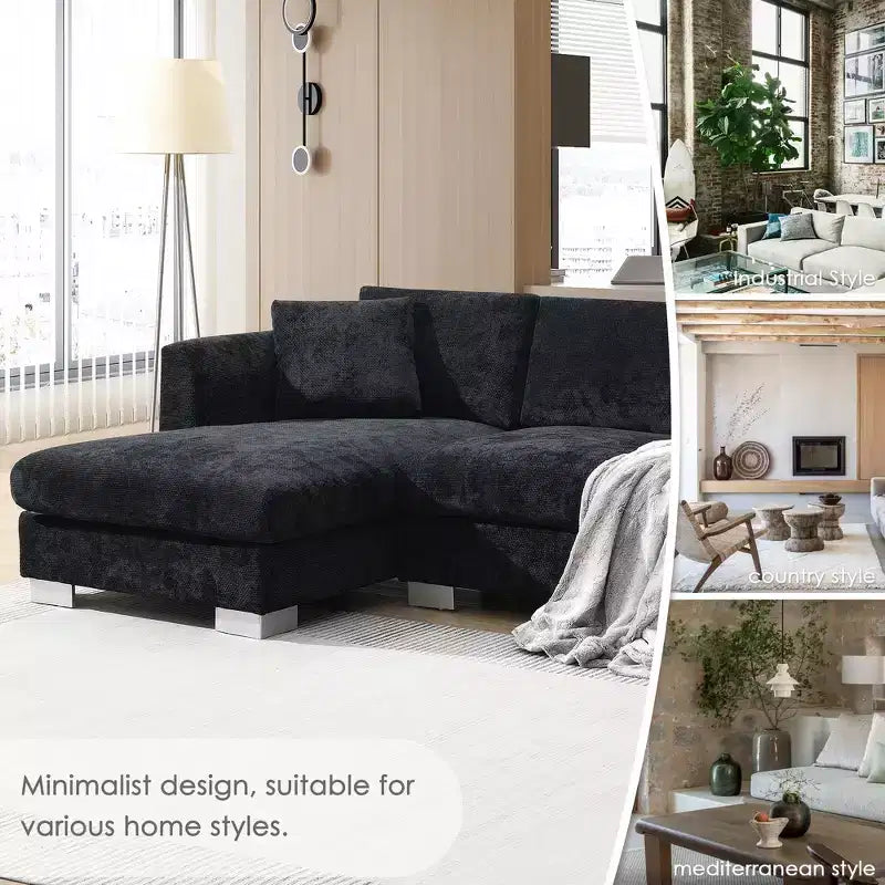 Divano componibile moderno di grandi dimensioni, divano di lusso a L con chaise longue e 2 cuscini