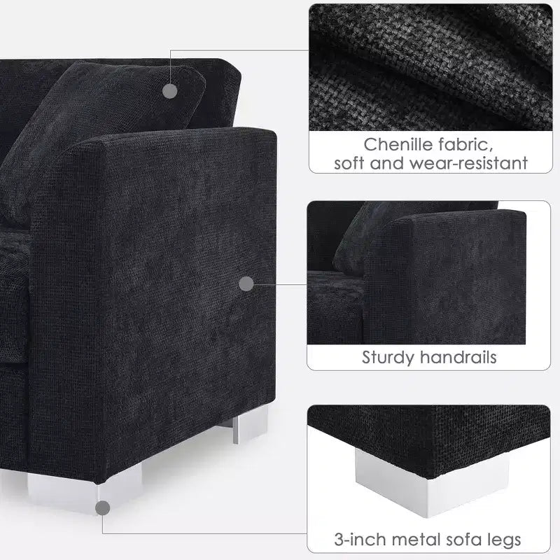 Divano componibile moderno di grandi dimensioni, divano di lusso a L con chaise longue e 2 cuscini