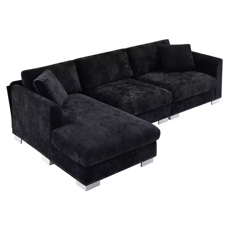 Divano componibile moderno di grandi dimensioni, divano di lusso a L con chaise longue e 2 cuscini