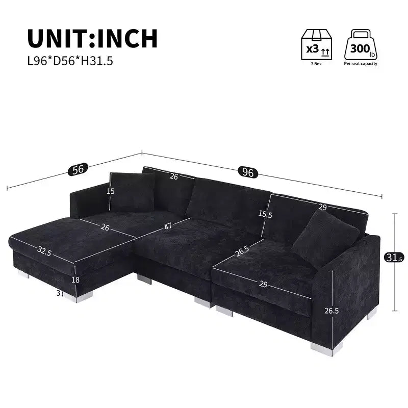Divano componibile moderno di grandi dimensioni, divano di lusso a L con chaise longue e 2 cuscini