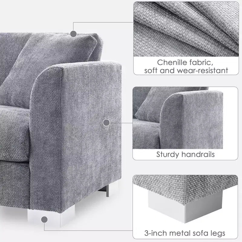 Divano componibile moderno di grandi dimensioni, divano di lusso a L con chaise longue e 2 cuscini