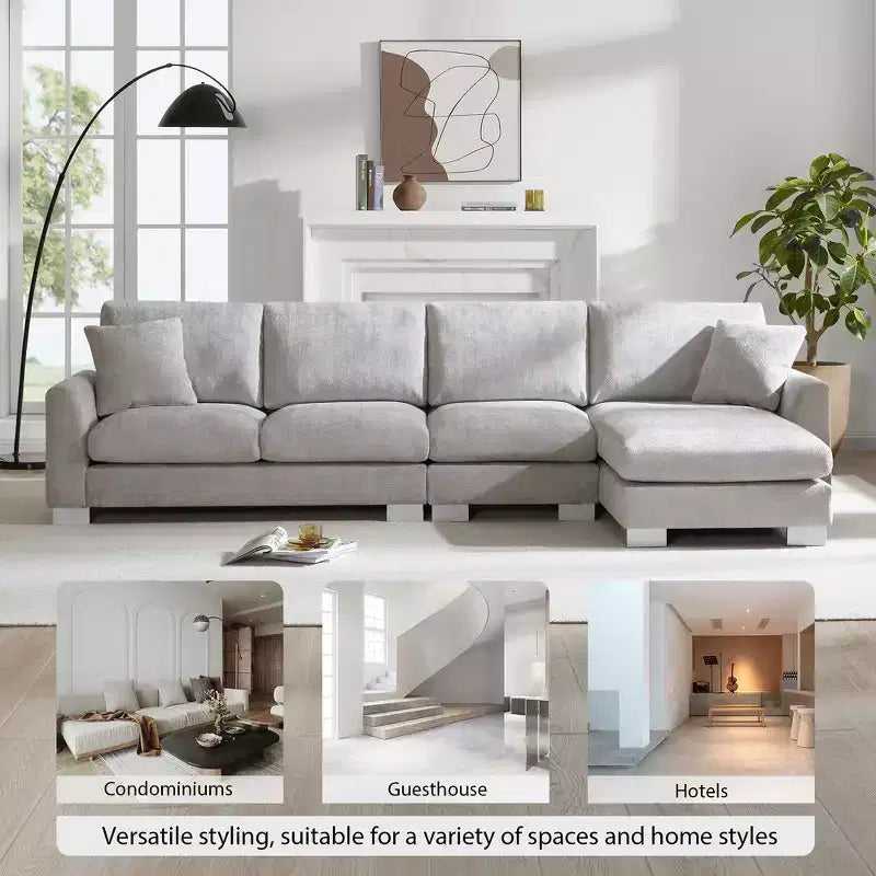 Divano componibile moderno di grandi dimensioni, divano di lusso a L con chaise longue e 2 cuscini