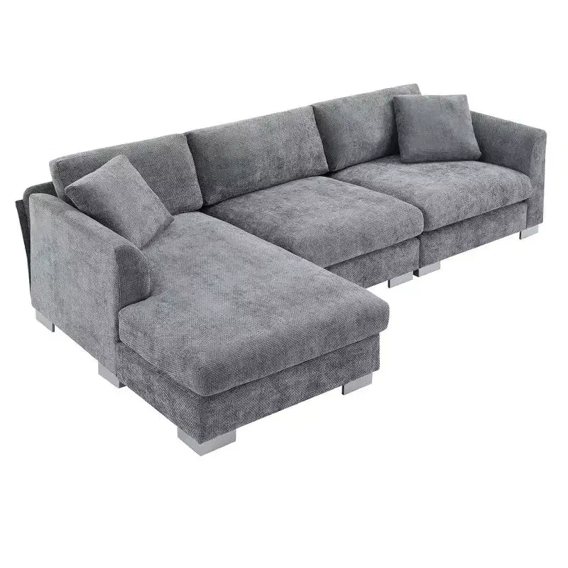 Divano componibile moderno di grandi dimensioni, divano di lusso a L con chaise longue e 2 cuscini