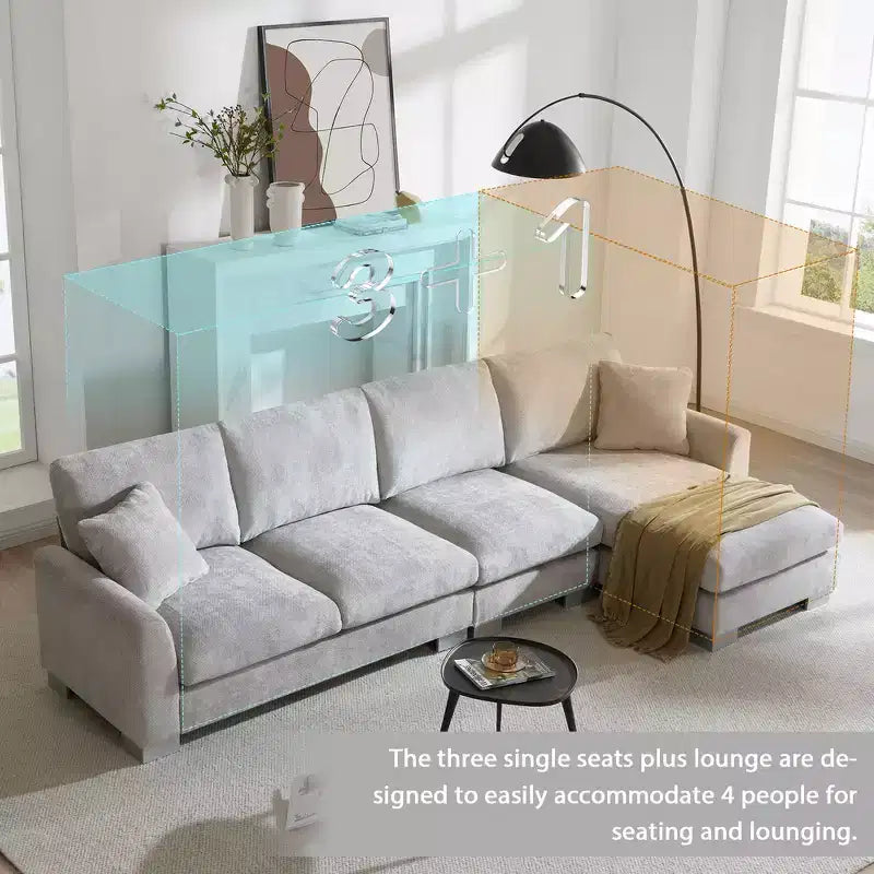 Divano componibile moderno di grandi dimensioni, divano di lusso a L con chaise longue e 2 cuscini