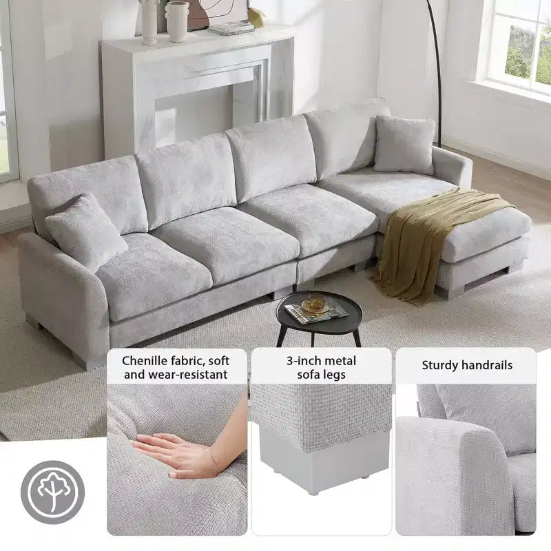 Divano componibile moderno di grandi dimensioni, divano di lusso a L con chaise longue e 2 cuscini